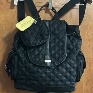 NWT Franco Sarto Black Satin Quilted Purse Backpack